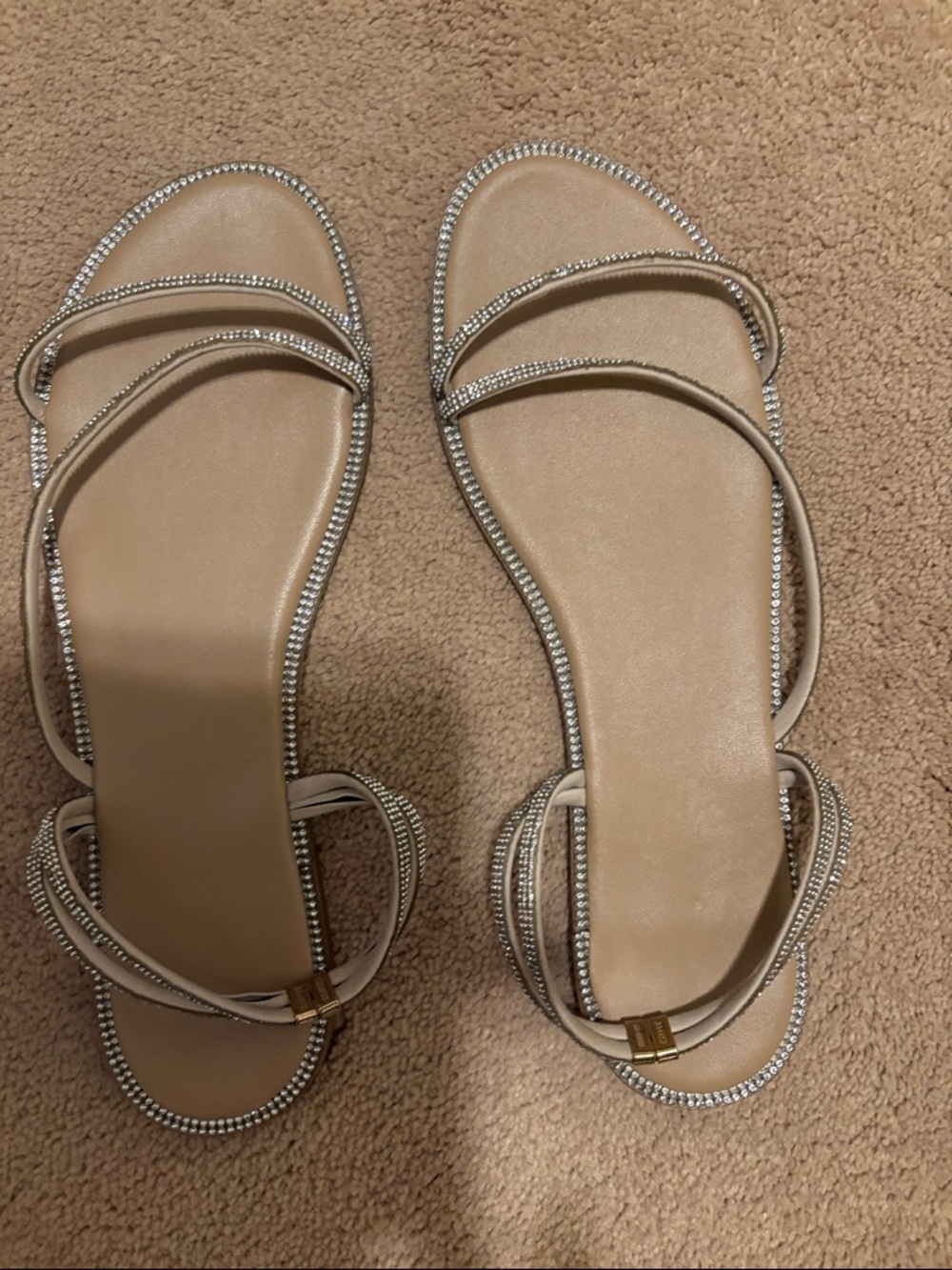 Women's Nude Strappy Sandals with Crystal Trim